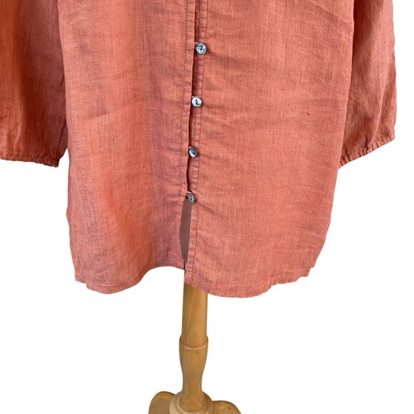 Pure J Jill Linen Button Front Shirt Long Sleeve Rust Countryside Lagenlook Sz M - Picture 7 of 16